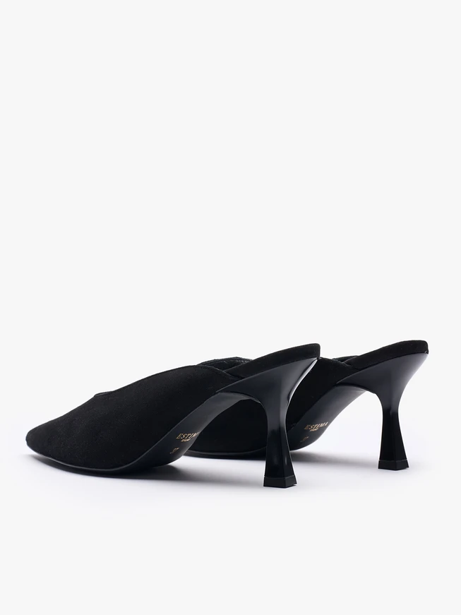 Schwarze Flare-Flip-Flops aus Veloursleder mit Absätzen