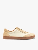 Beigefarbene Barfuß-Halbschuhe aus Leder und Velours