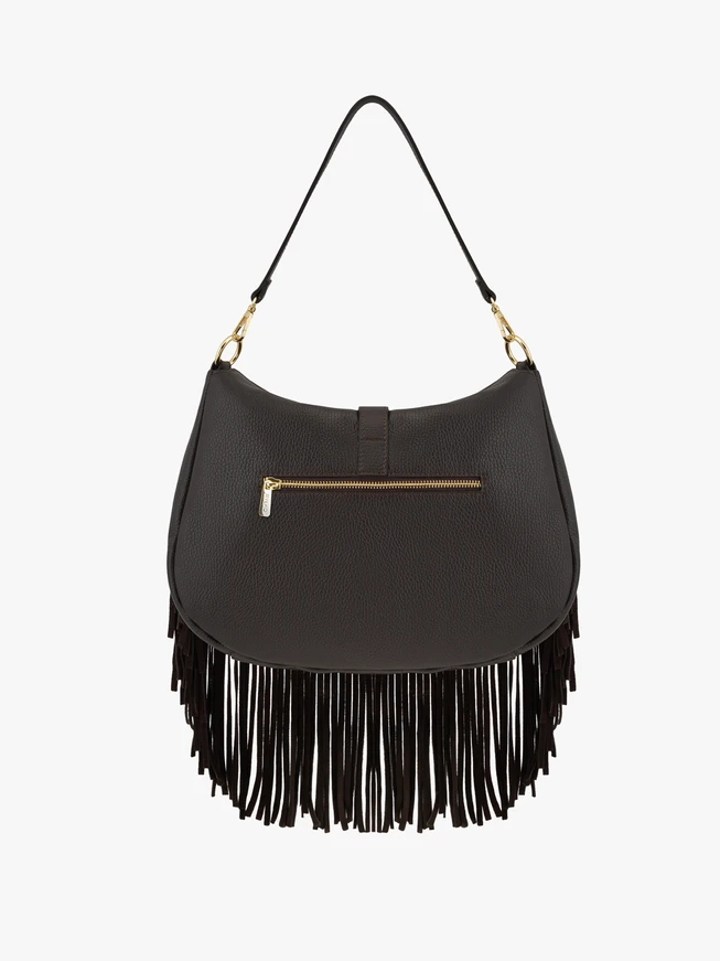 Brown handbag with tassels