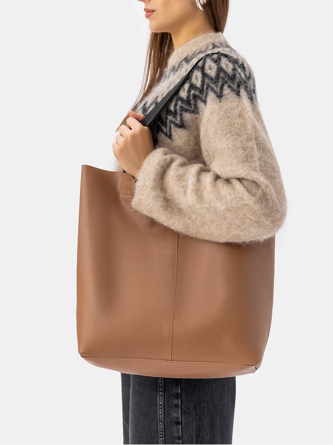 Rote Shopper-Tasche aus Leder und Stoff