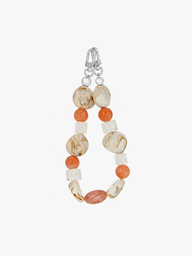 Beaded keychain in shades of pink and beige