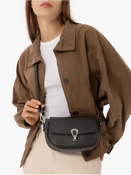 Dark brown handbag with decorative buckle