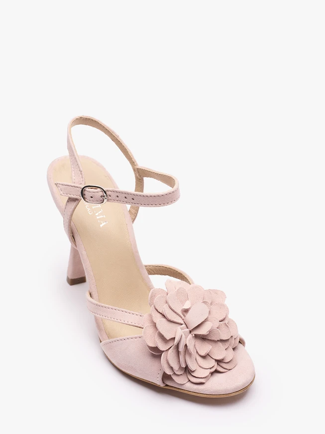 Hellrosa Blumen-Stiletto-Sandalen