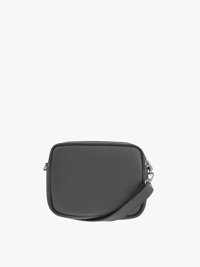 Graphitfarbene Handtasche aus Glattleder und Veloursleder