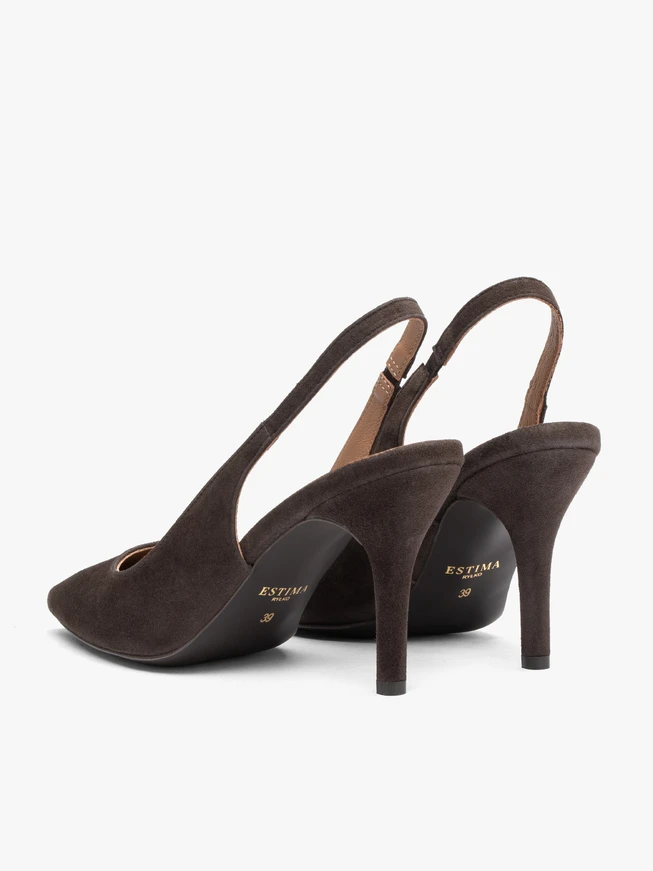Brązowe czółenka bez pięty slingback na wysokim obcasie
