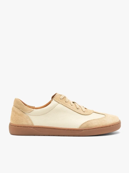 Beige Halbschuhe aus genarbtem Leder und Velours