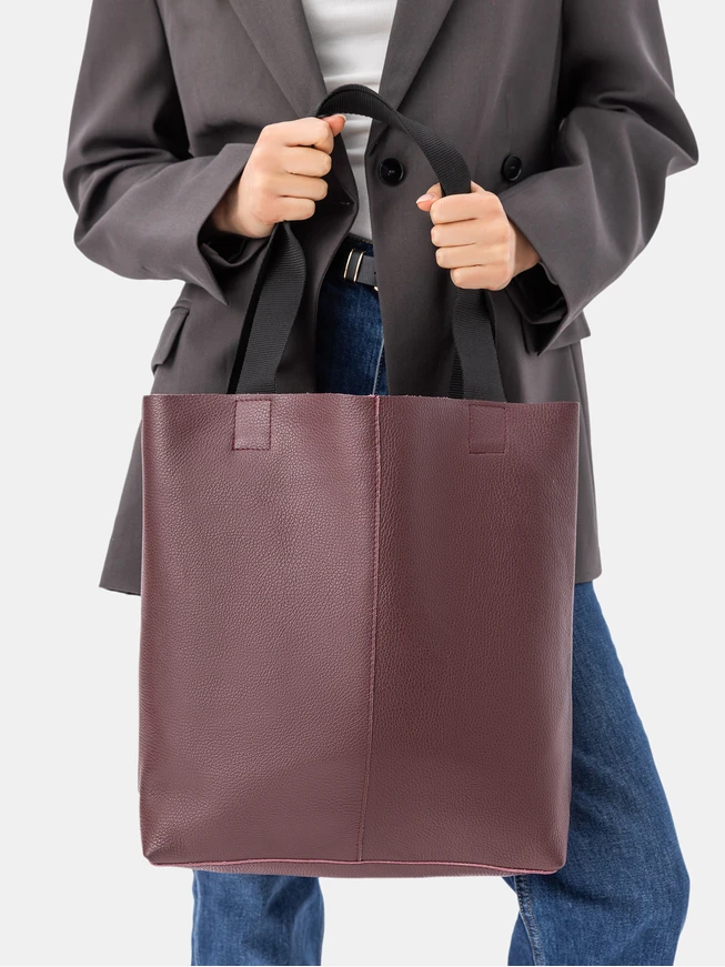 Kastanienbraune Shopper-Tasche aus Leder und Stoff