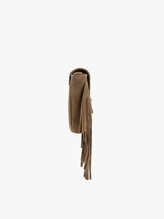 Beige Handtasche mit Quasten und Riemen