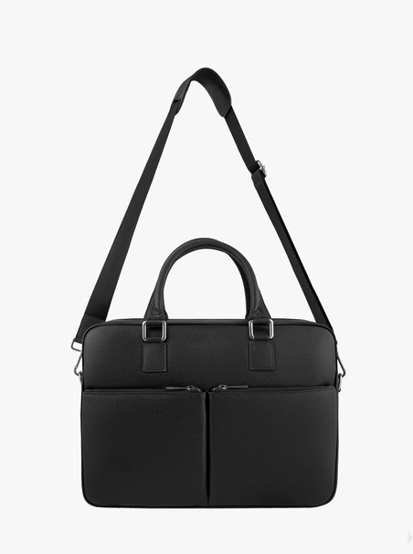Schwarze große A4-Tasche aus Leder und Stoff