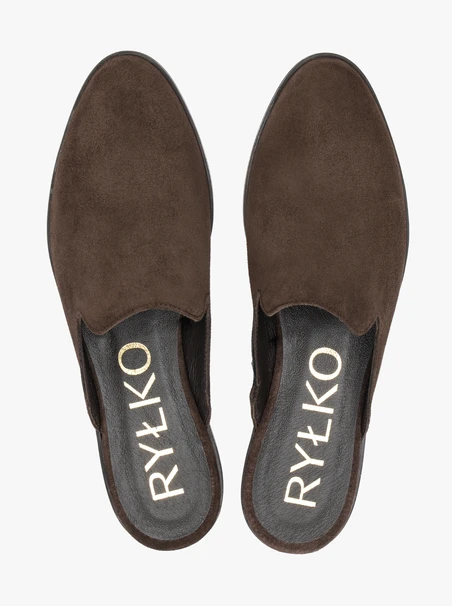Dunkelbraune Veloursleder-Slipper Flip-Flops