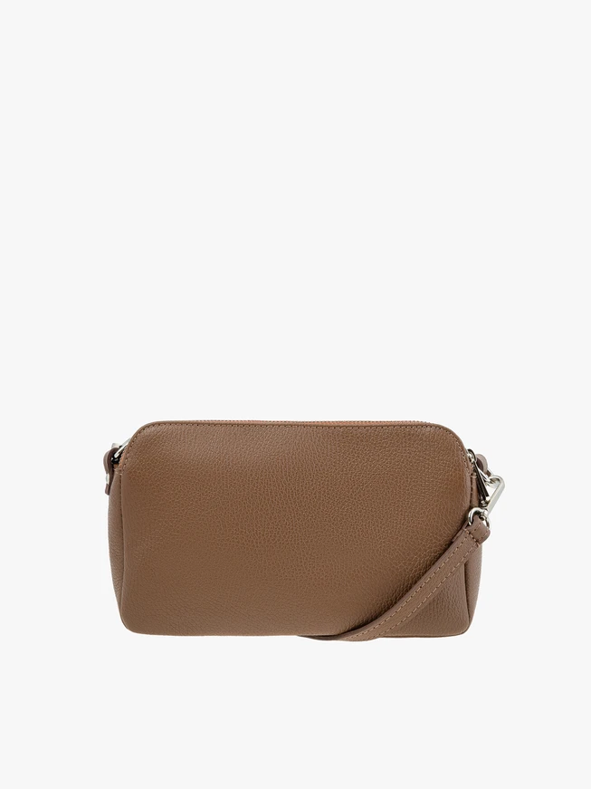 Light brown small handbag crocodile leather pattern