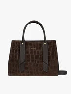 Dark brown large handbag crocodile leather pattern