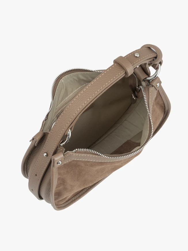 Beige leather and velour handbag