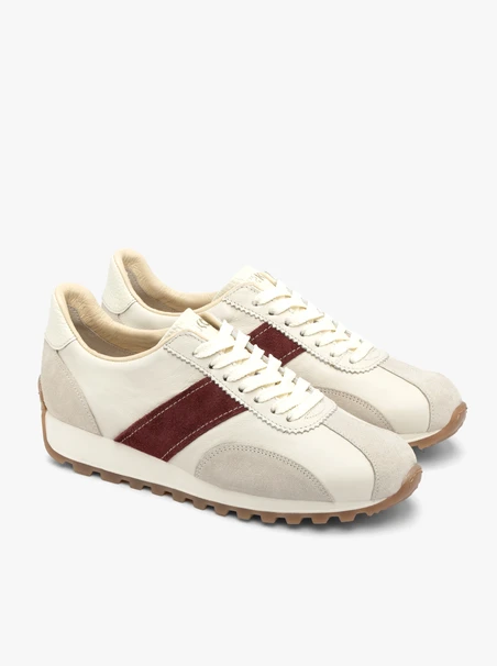 Cream Women’s Sneakers with Burgundy Stripe