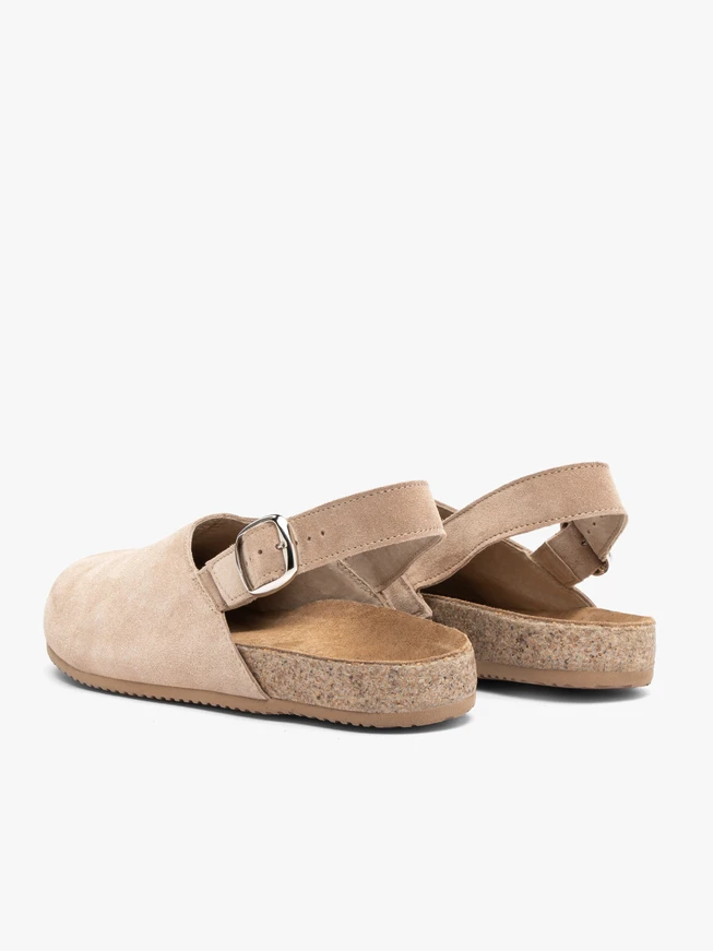 Beige Pantoletten mit Velourslederriemen