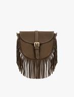 Hellbraune Handtasche mit Quasten und Riemen