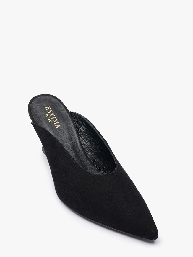 Schwarze Flare-Flip-Flops aus Veloursleder mit Absätzen