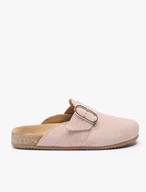 Beige suede mule shoes with buckle