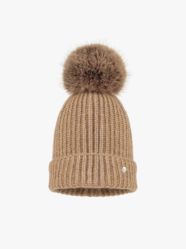 Beige Women’s Winter Hat with Pom Pom