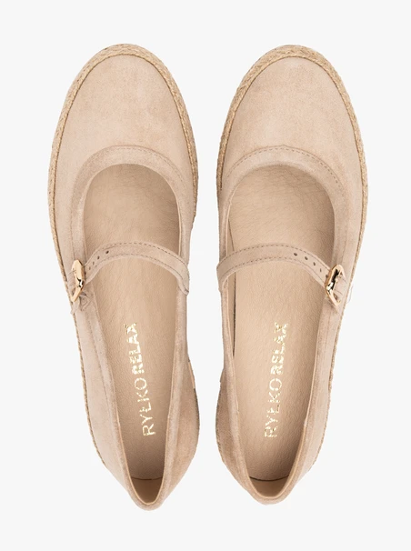 Sandfarbene Velours-Espadrilles mit Riemen