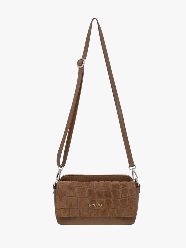 Light brown small handbag crocodile leather pattern