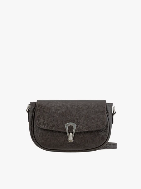 Dark brown handbag with decorative buckle
