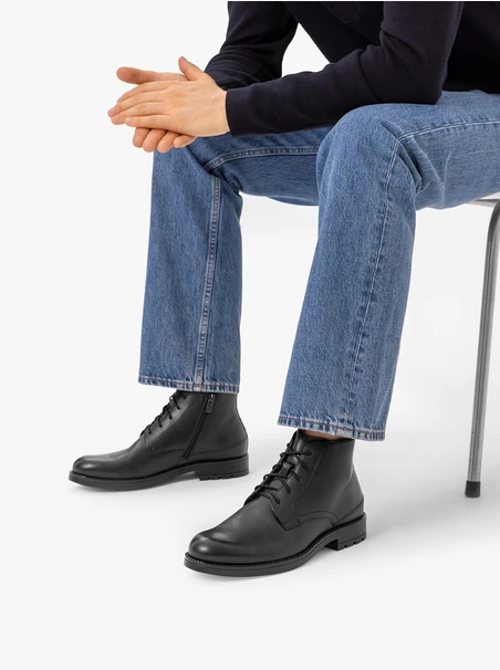 Black grain leather boots