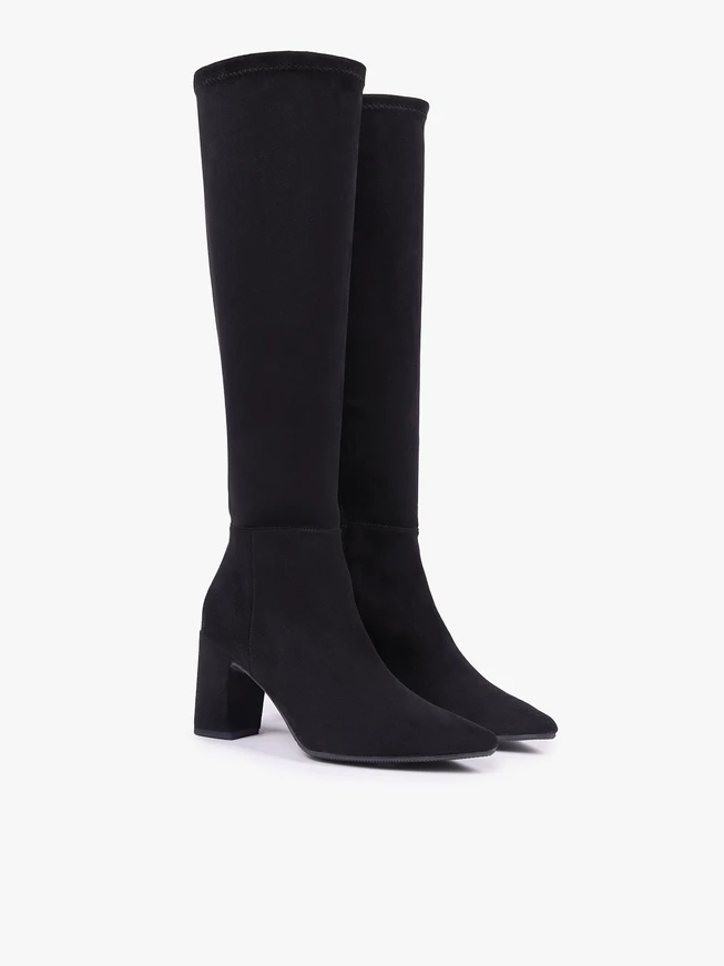 Black stretchy knee-high boots