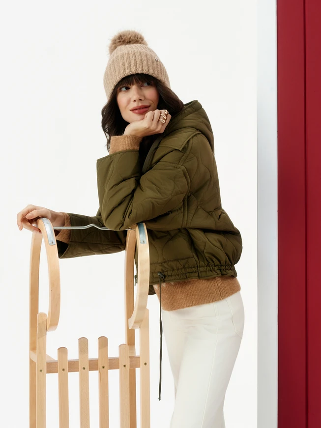 Beige Women’s Winter Hat with Pom Pom