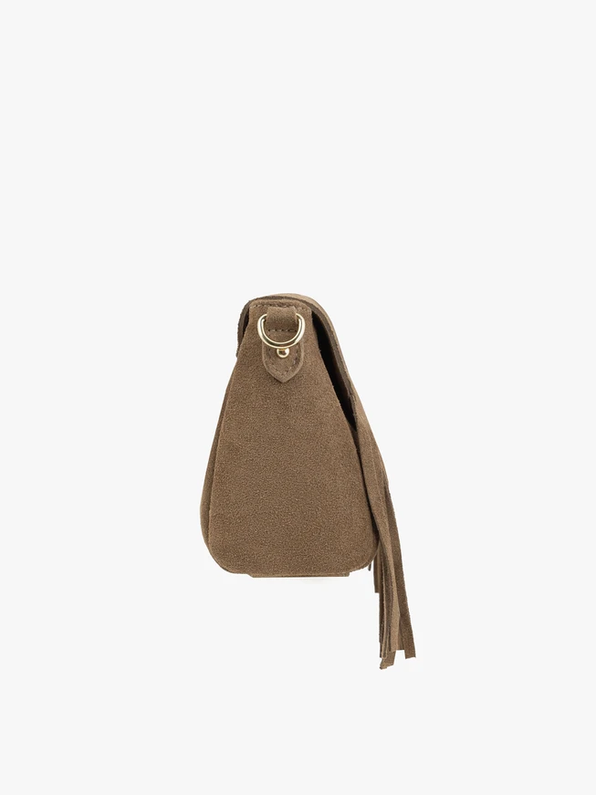 Dark beige clutch bag with tassels