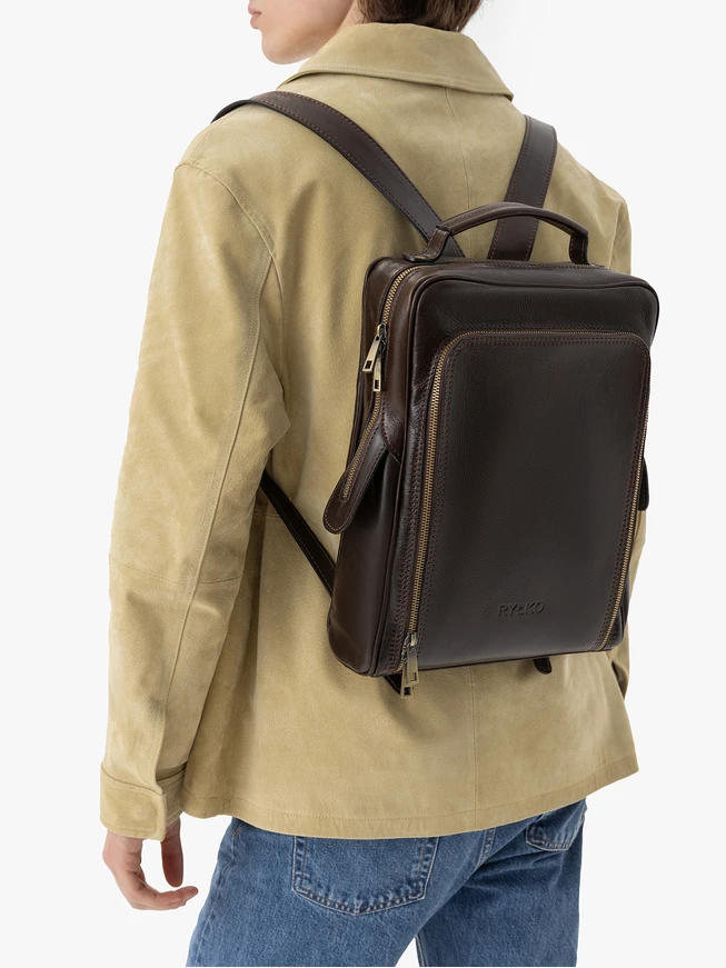Brown leather backpack A4 unisex