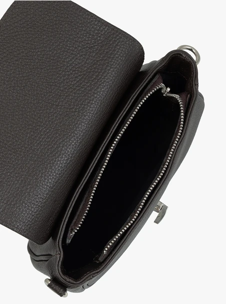 Dark brown handbag with decorative buckle