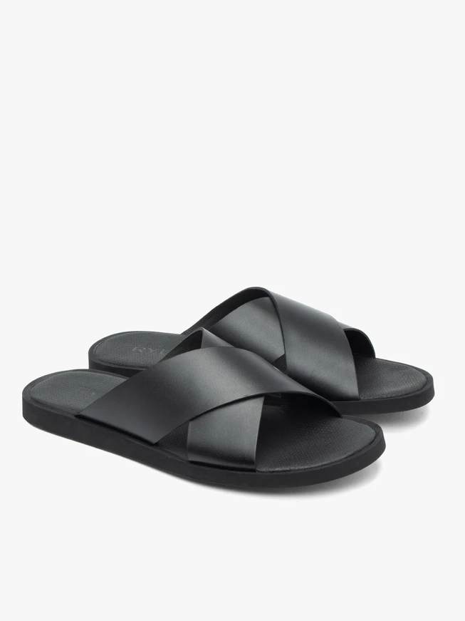 Flip-Flops aus schwarzem genarbtem Leder