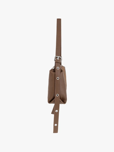 Light brown handbag with a crocodile-skin pattern