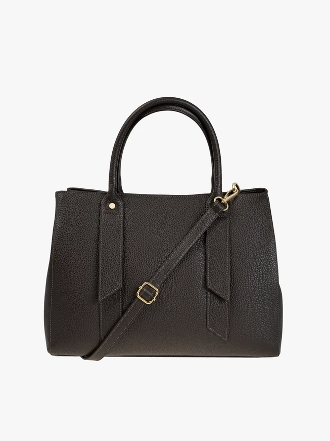 Dark brown large handbag crocodile leather pattern
