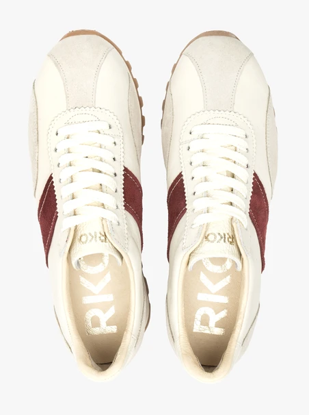 Cream Women’s Sneakers with Burgundy Stripe