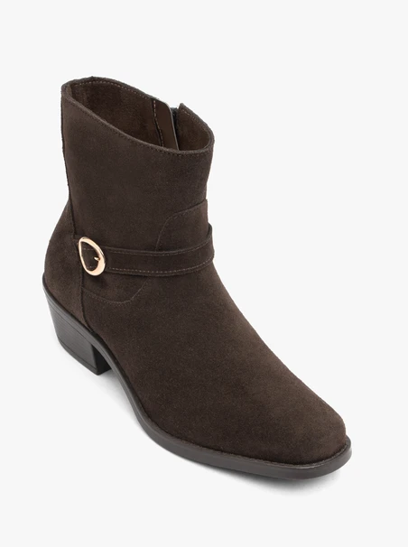 Dunkelbraune Velours-Schnallenstiefel