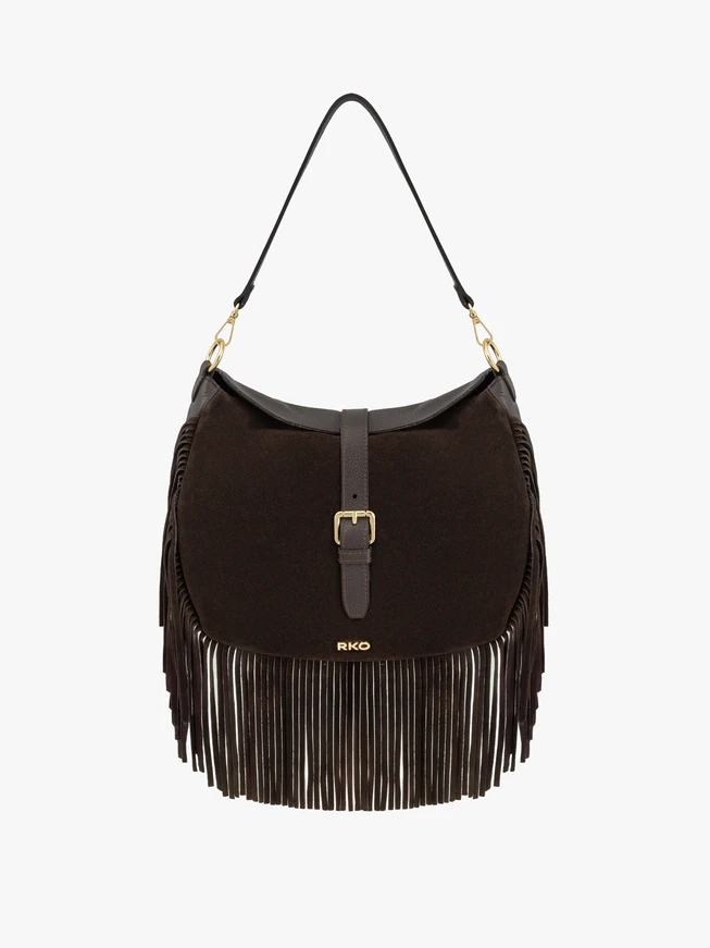Brown handbag with tassels