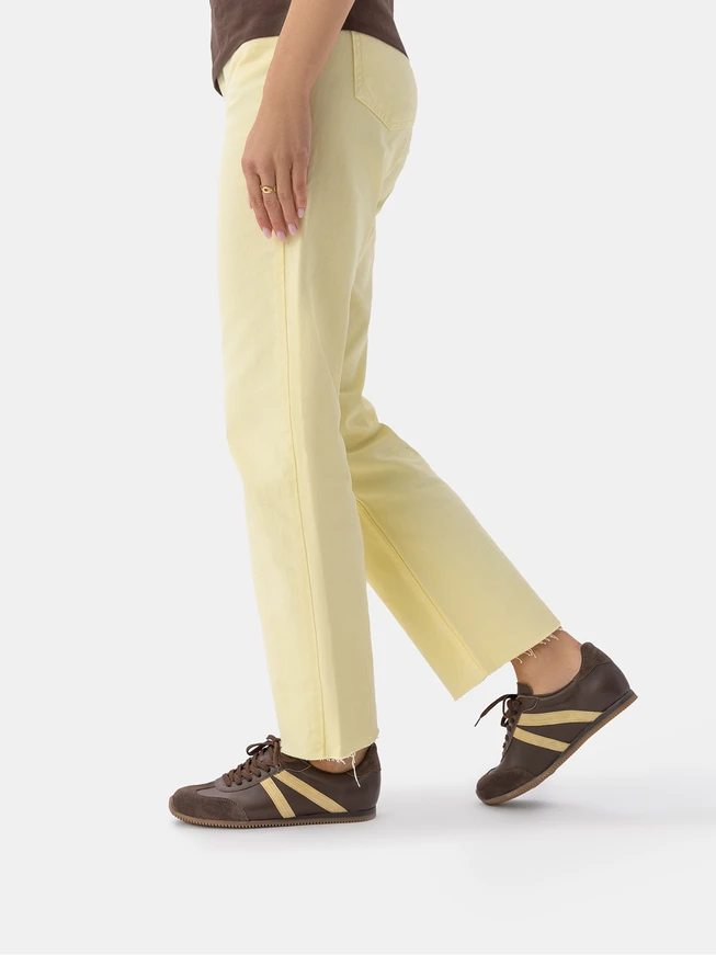 Brown Lace-up Sneakers with Yellow Stripe