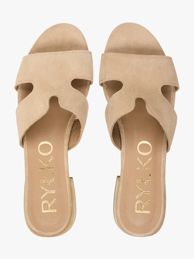 Sandfarbene Veloursleder-H-Flip-Flops