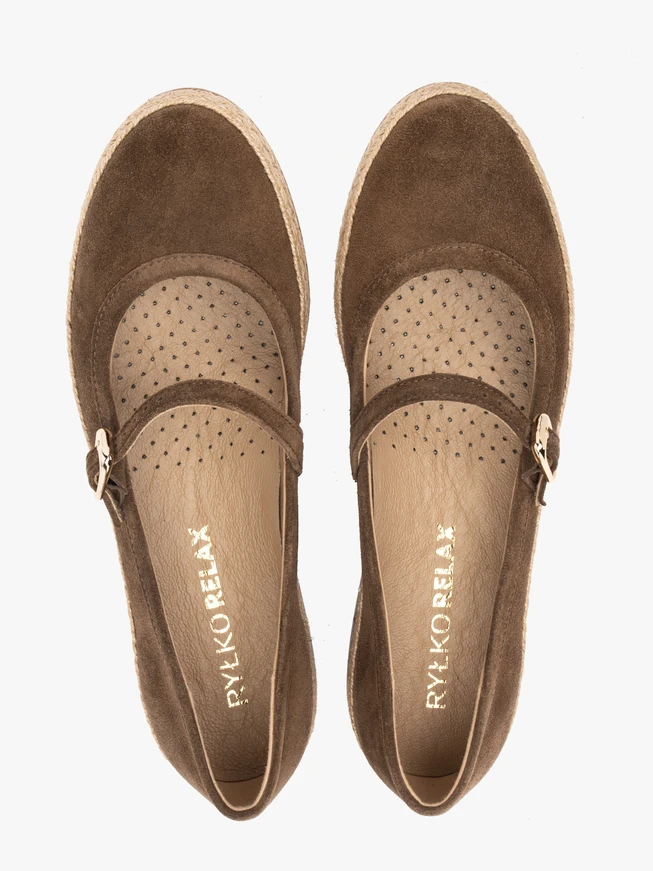 Braune Velours-Espadrilles mit Riemen