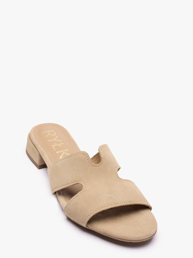 Sandfarbene Veloursleder-H-Flip-Flops