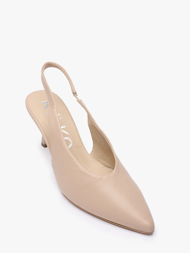 Beigefarbene Slingback-Pumps aus Leder ohne Absatz