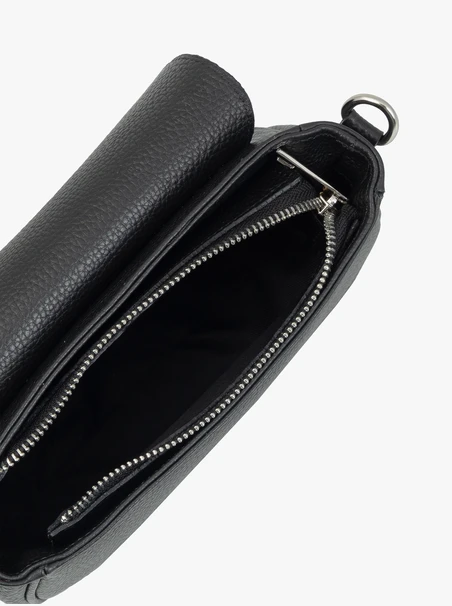 Black handbag with decorative buckle