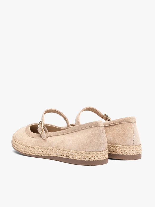 Sandfarbene Velours-Espadrilles mit Riemen
