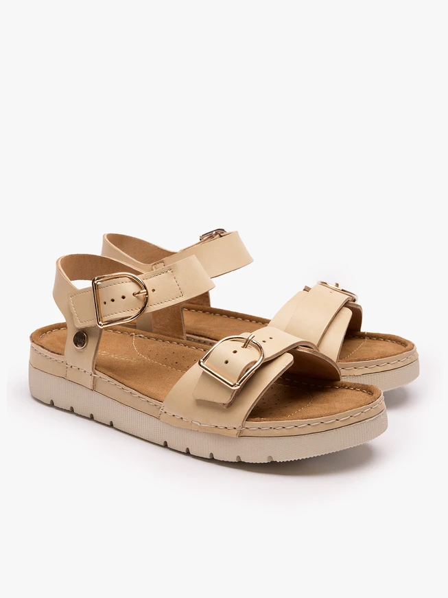 Beige Women's Sandals with Two Straps