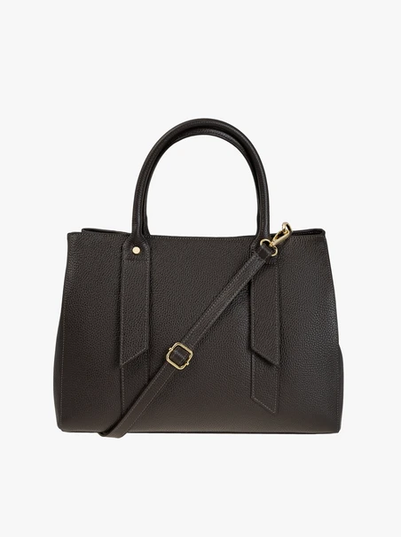 Dark brown large handbag crocodile leather pattern