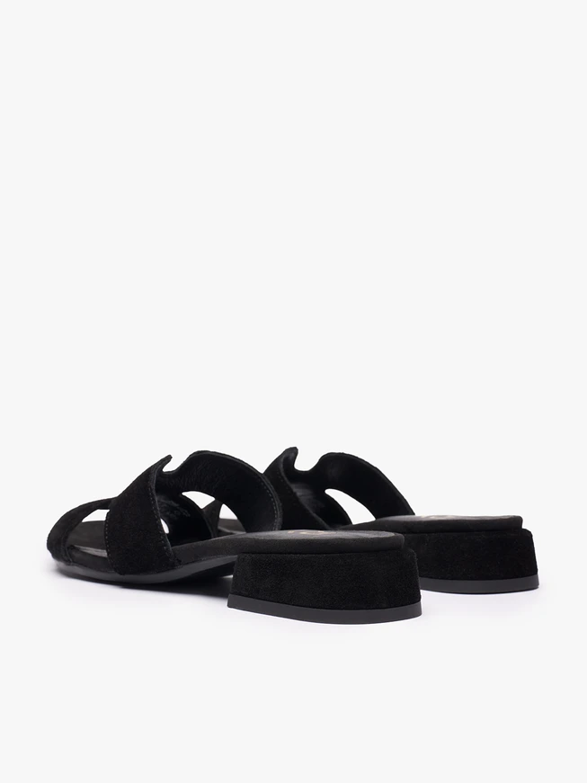 H-Flip-Flops aus schwarzem Veloursleder