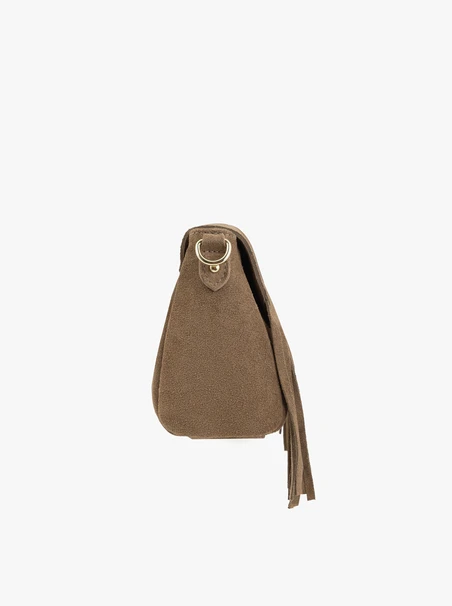 Dark beige clutch bag with tassels