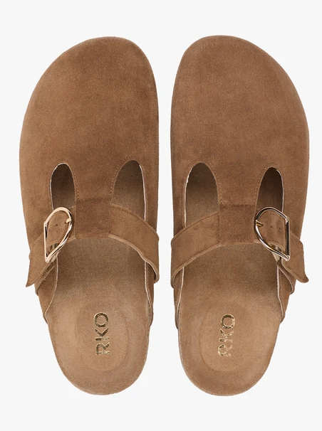 Light brown suede mules with buckle